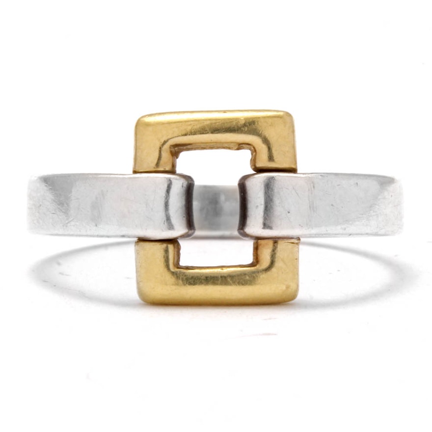 Tiffany & Co. 18K Yellow Gold Accented Sterling Silver Buckle Ring