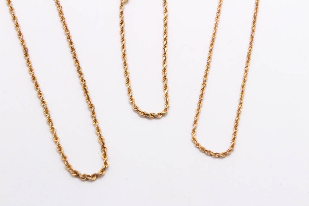 Three 14K Yellow Gold Rope Chain Bracelets