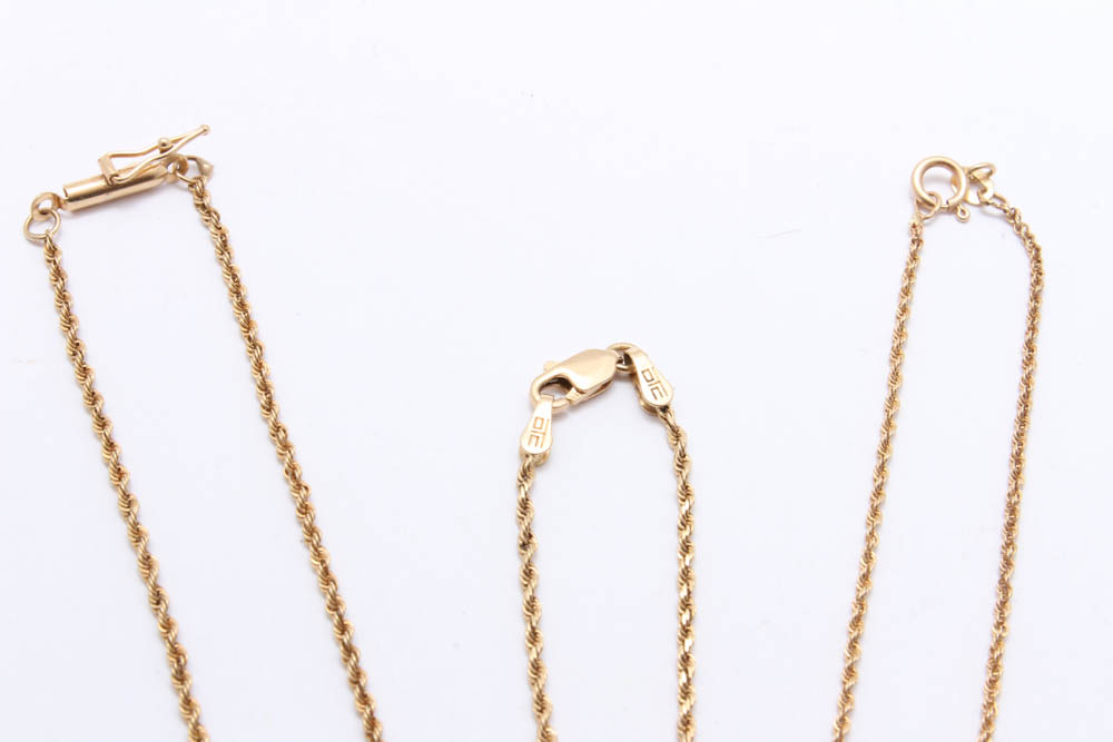 Three 14K Yellow Gold Rope Chain Bracelets