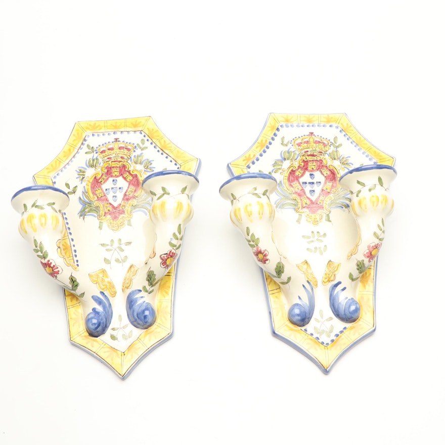 F.C. Constancia Portuguese Faïence Ceramic Candle Sconces