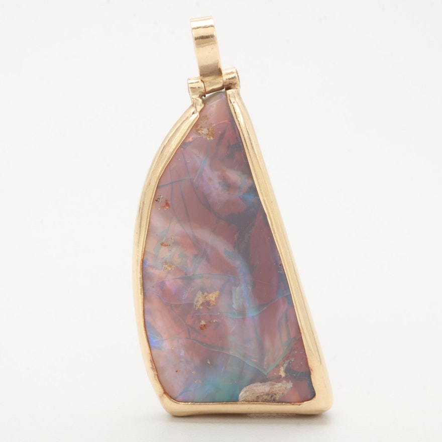 14K Yellow Gold Opal Double Sided Pendant