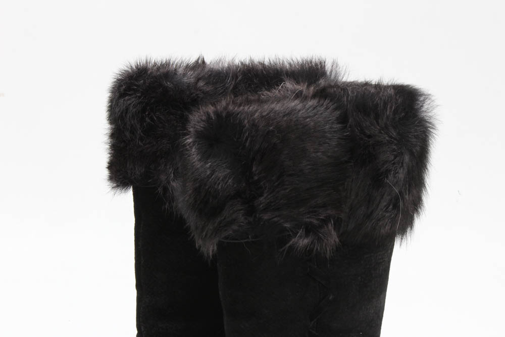 UGG Australia Rosana Black Suede Faux Fur Trimmed Shearling Boots