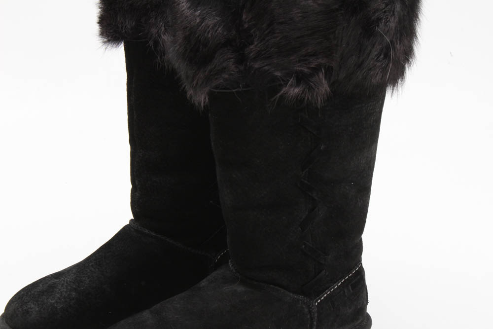 UGG Australia Rosana Black Suede Faux Fur Trimmed Shearling Boots