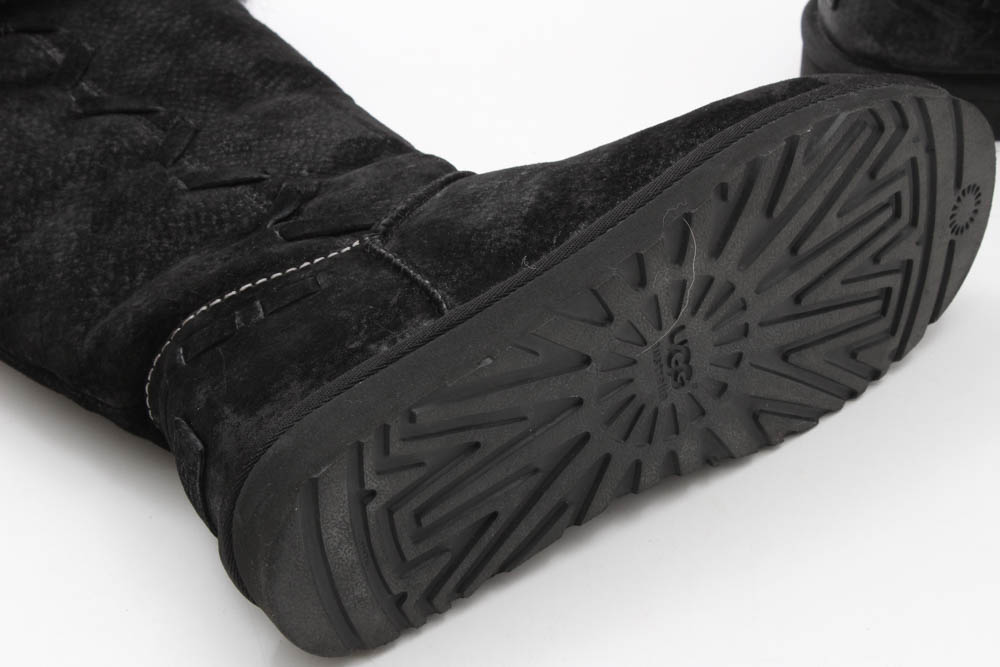 UGG Australia Rosana Black Suede Faux Fur Trimmed Shearling Boots