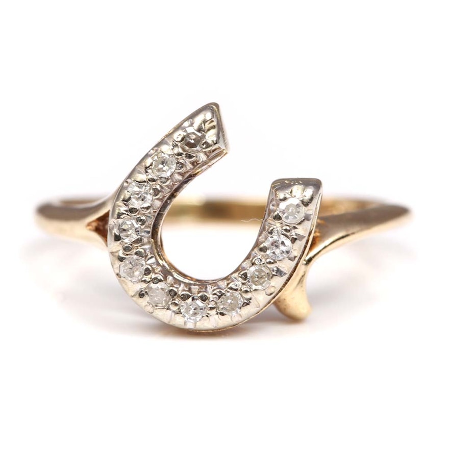 10K Yellow Gold and Diamond Horseshoe Ring