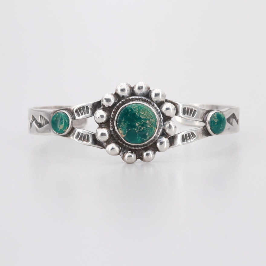 Southwest Style Sterling Silver Green Turquoise Cuff Bracelet