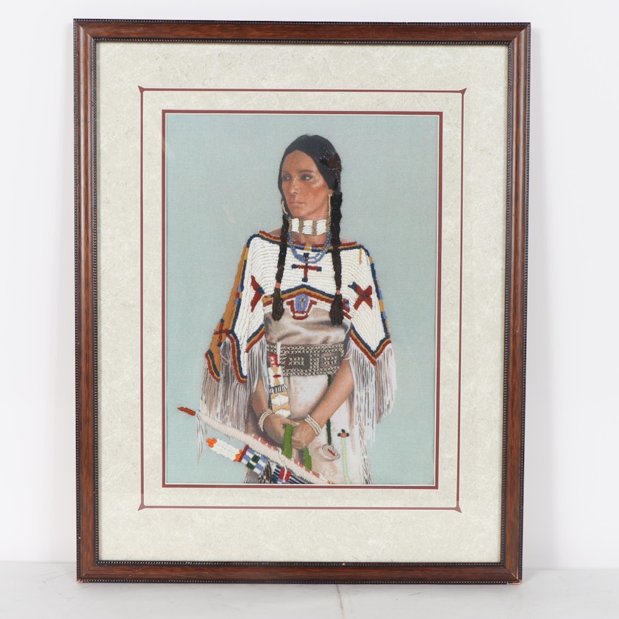 Embroidered Portrait of a Native American Woman