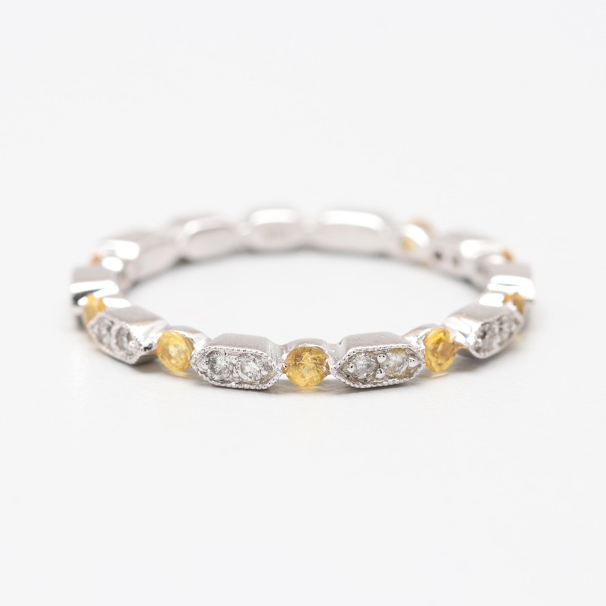 18K White Gold Yellow Sapphire and Diamond Stack Ring