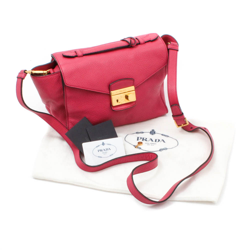 Prada Milano Peonia Pebbled Leather Flap Front Shoulder Bag