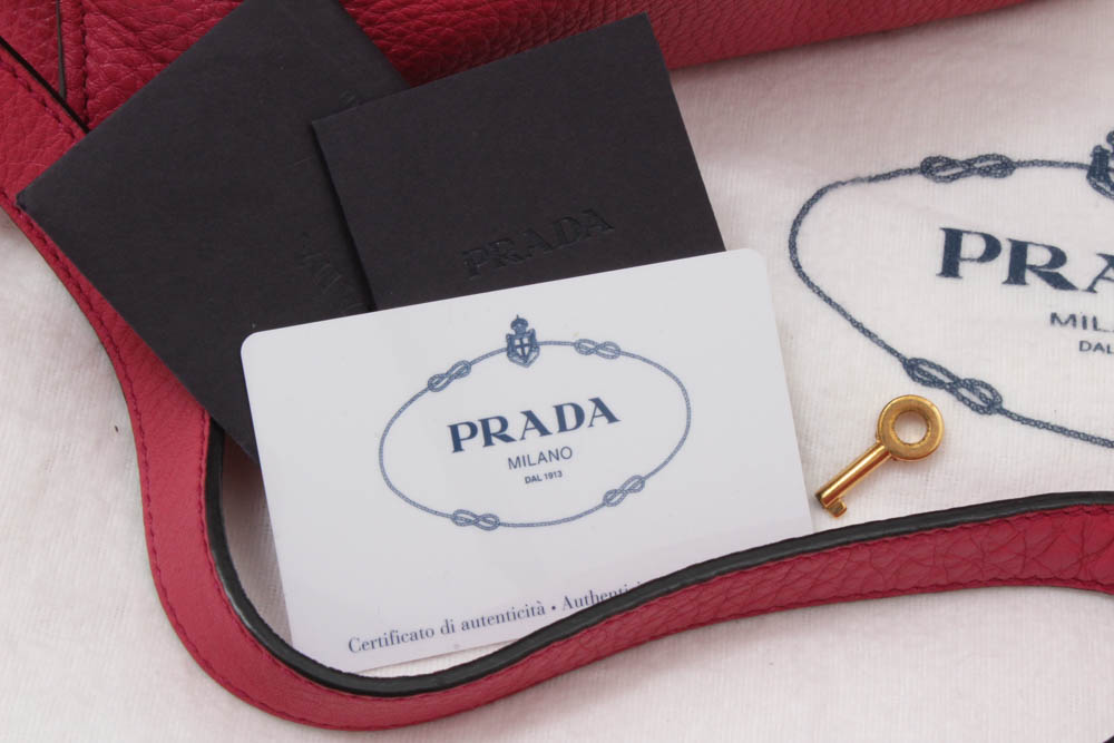 Prada Milano Peonia Pebbled Leather Flap Front Shoulder Bag