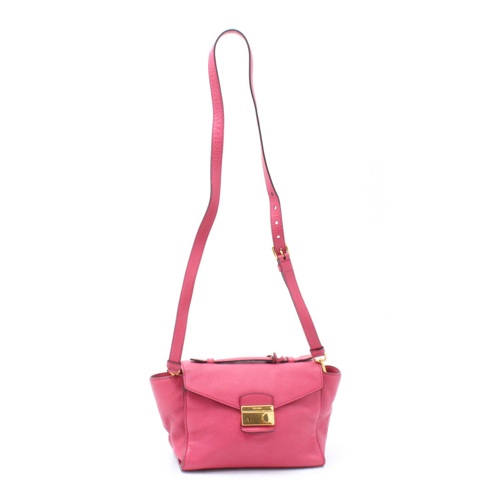 Prada Milano Peonia Pebbled Leather Flap Front Shoulder Bag