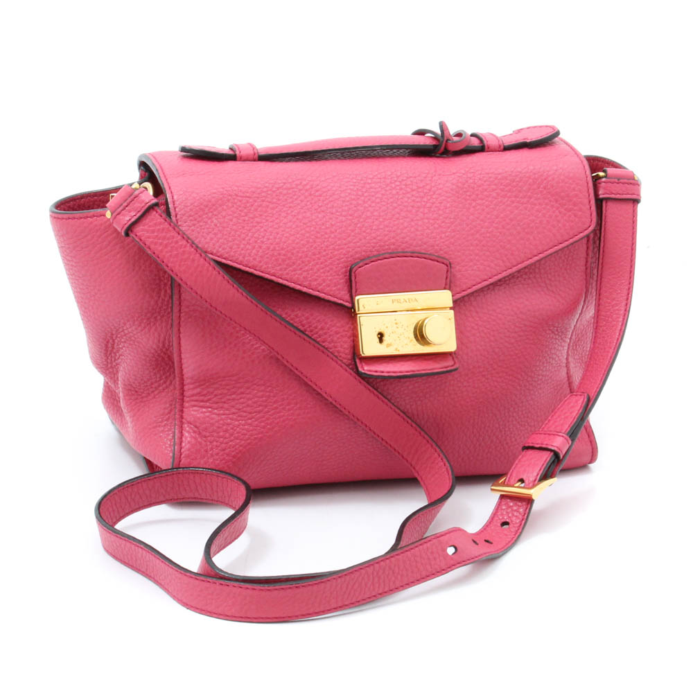 Prada Milano Peonia Pebbled Leather Flap Front Shoulder Bag