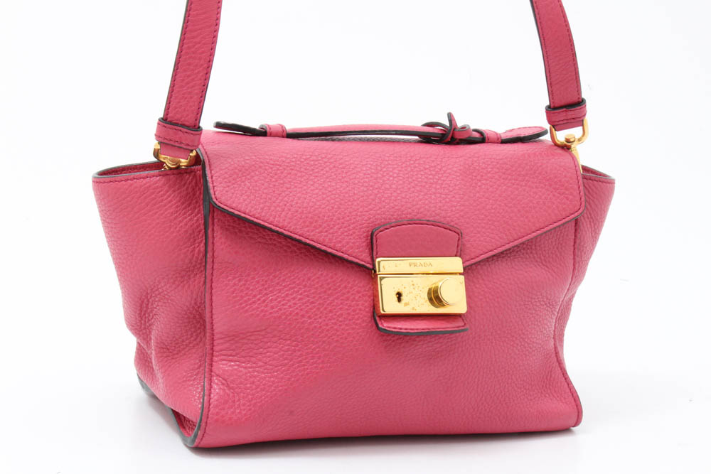 Prada Milano Peonia Pebbled Leather Flap Front Shoulder Bag