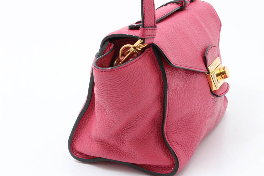 Prada Milano Peonia Pebbled Leather Flap Front Shoulder Bag