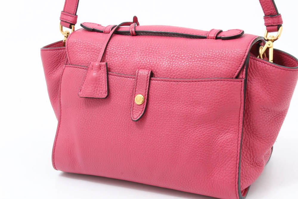 Prada Milano Peonia Pebbled Leather Flap Front Shoulder Bag