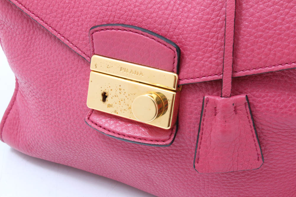 Prada Milano Peonia Pebbled Leather Flap Front Shoulder Bag