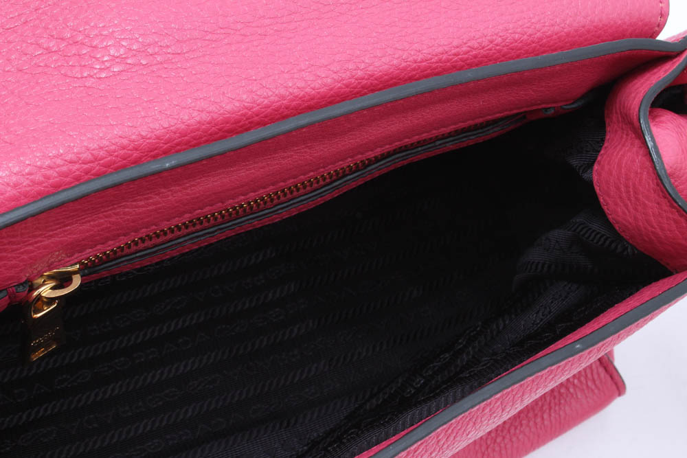 Prada Milano Peonia Pebbled Leather Flap Front Shoulder Bag