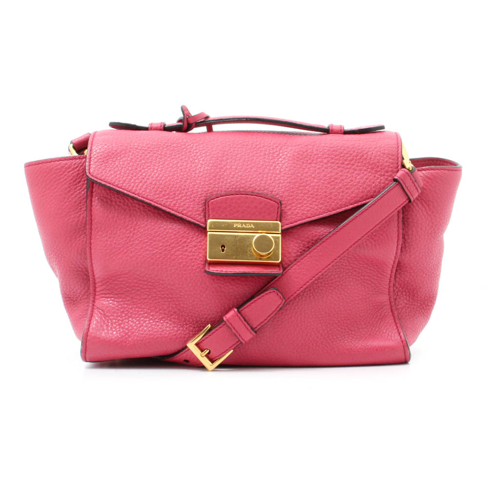 Prada Milano Peonia Pebbled Leather Flap Front Shoulder Bag
