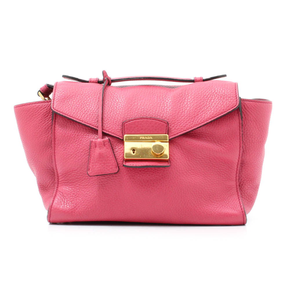 Prada Milano Peonia Pebbled Leather Flap Front Shoulder Bag