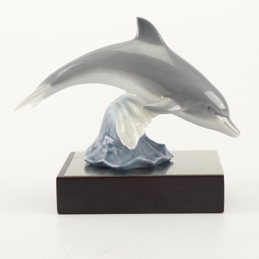 Lladró "Lucky Dolphin" Porcelain Figurine with Stand and Box