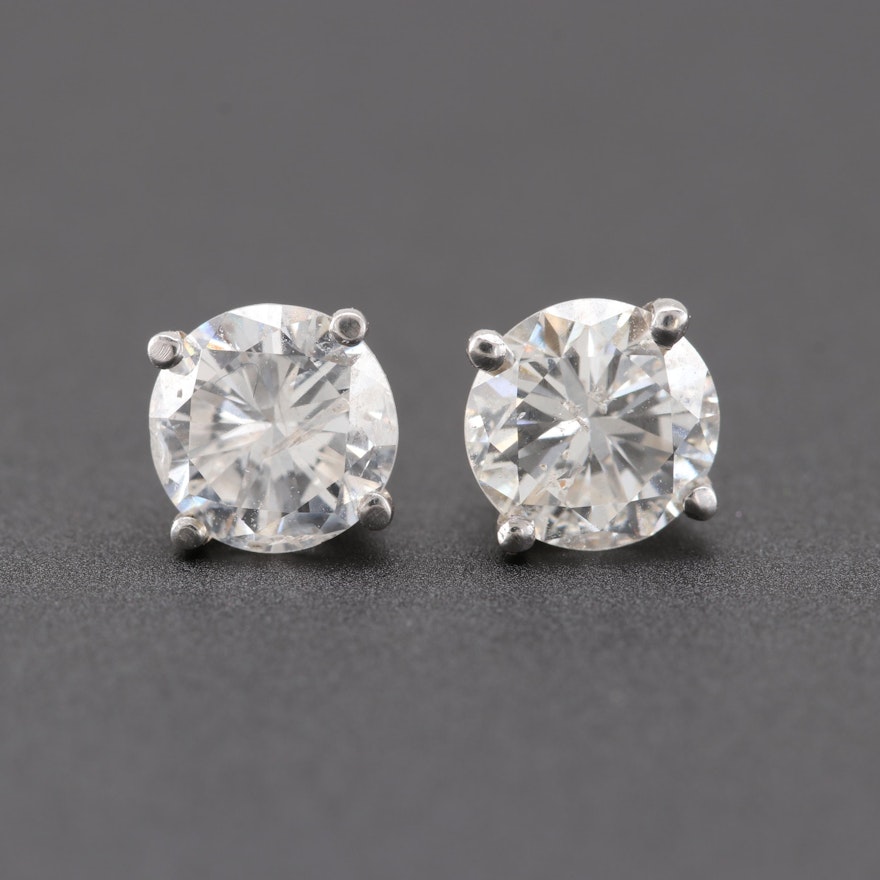 14K White Gold 1.42 CTW Diamond Stud Earrings