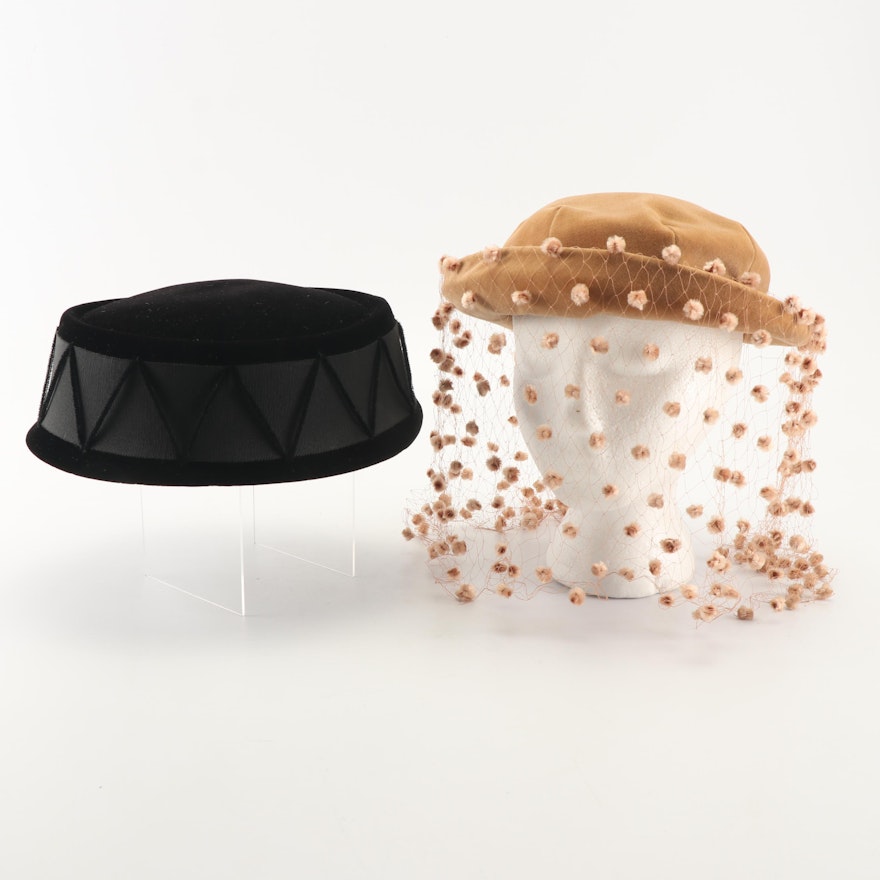 Women's Vintage Christine and Vera Whistler Original Velvet Hats with Hat Box