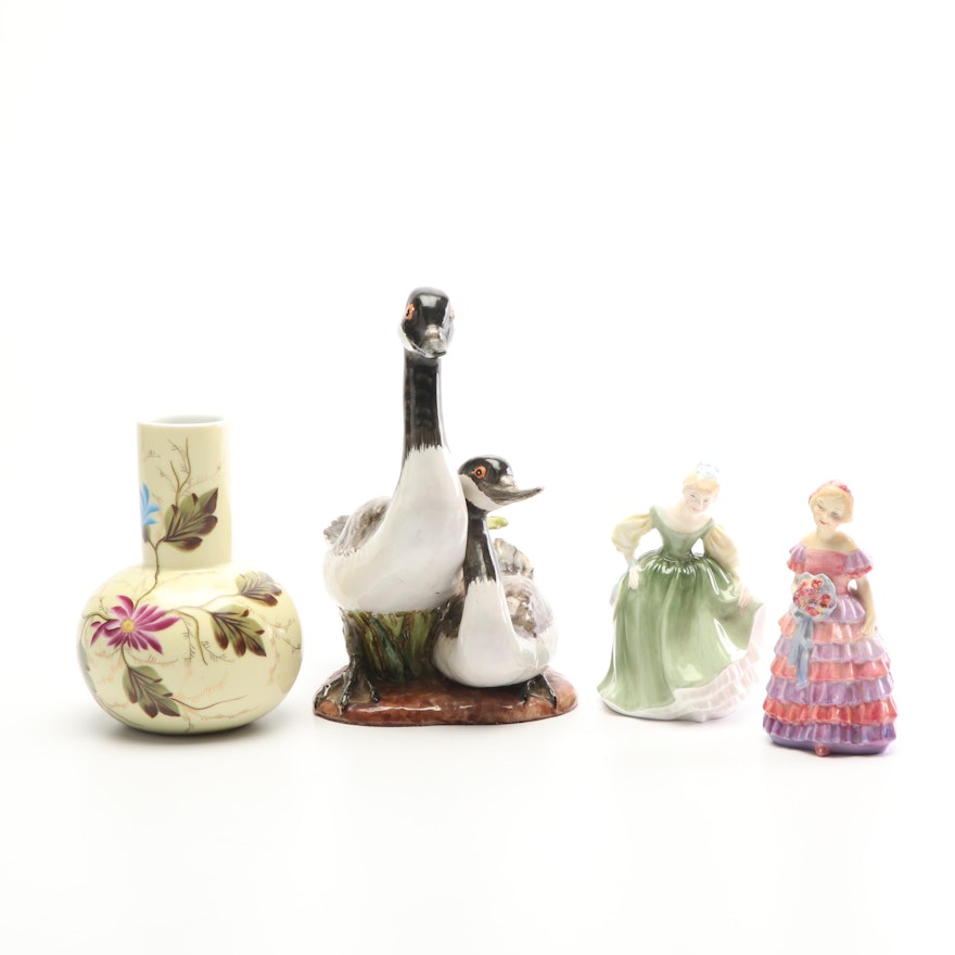 Porcelain Figurines and Vase Including Royal Doulton
