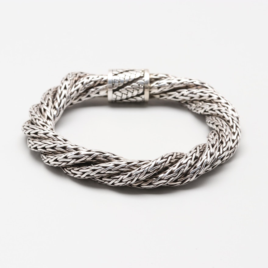 John Hardy Sterling Silver Four Strand Wheat Chain Braided Bracelet