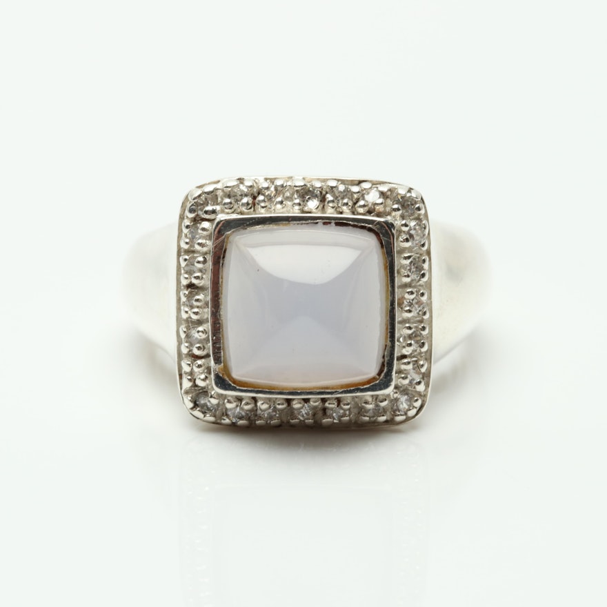 Sterling Silver Chalcedony and Cubic Zirconia Ring
