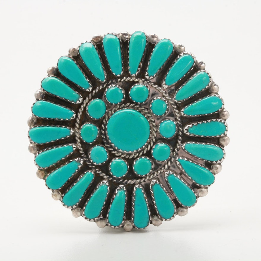 Wilford Begay Navajo Diné Sterling Reconstituted Turquoise Converter Brooch