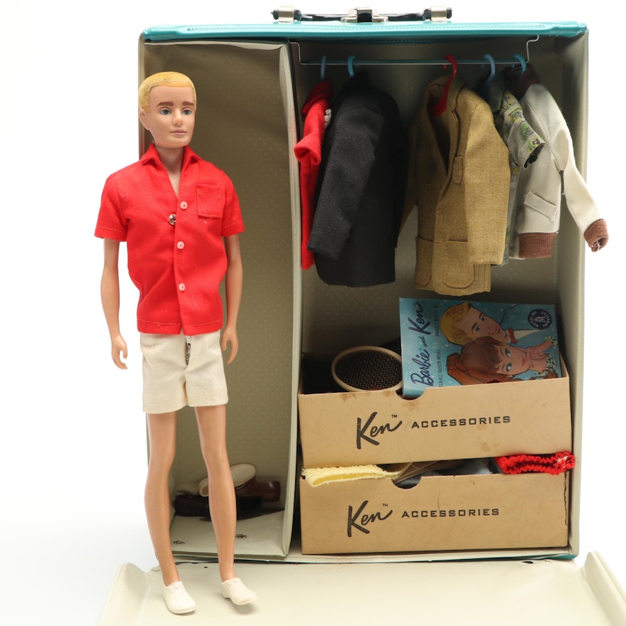 Mattel "Ken" Doll with Accessories and Ponytail Carrying Case, 1960s