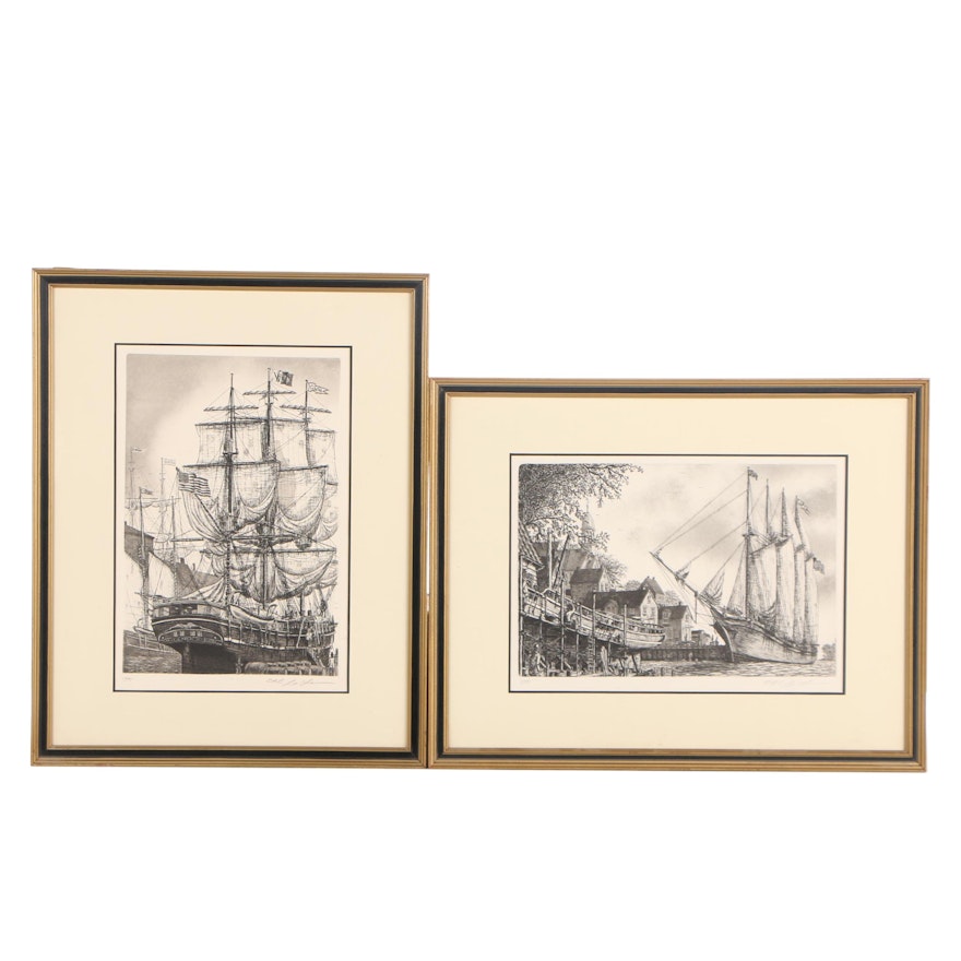Alan Jay Gaines Etchings of Tall Ships
