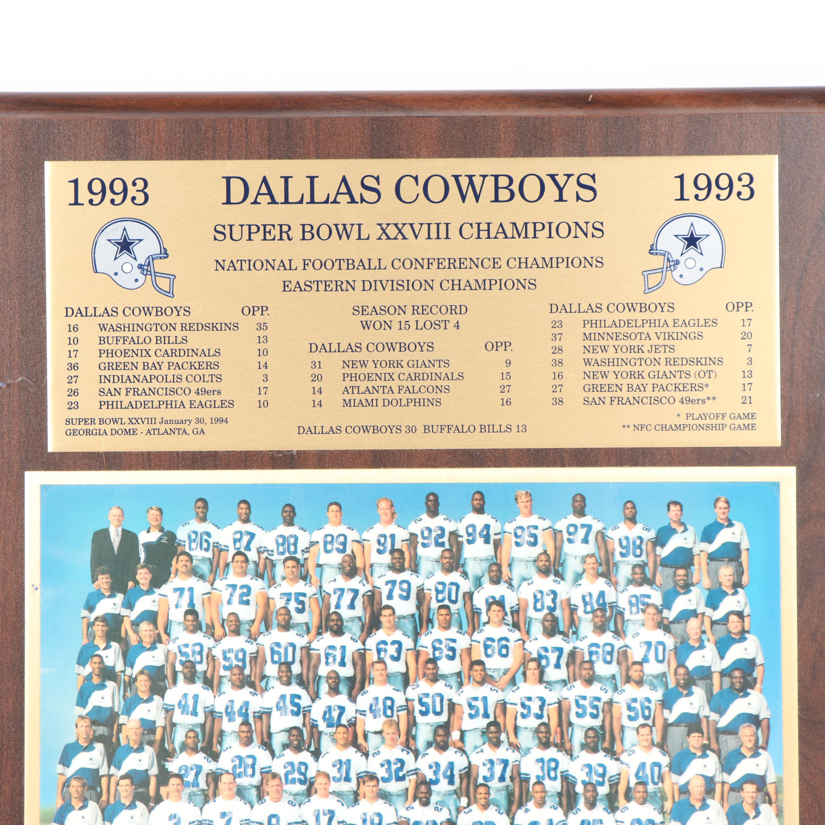 Dallas Cowboys 1993 Team Photograph Plaque with Superbowl XXVIII Program