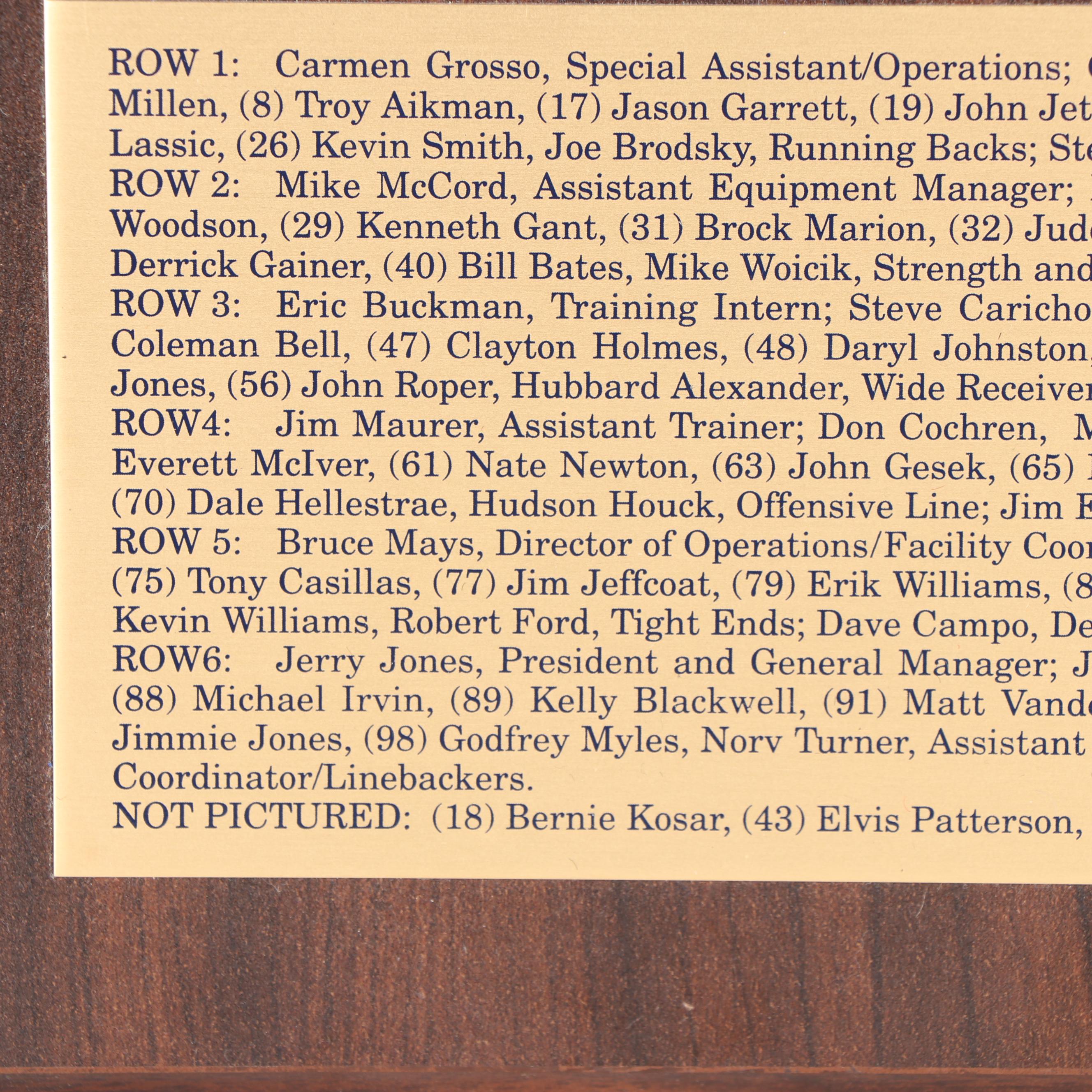 Dallas Cowboys 1993 Team Photograph Plaque with Superbowl XXVIII Program