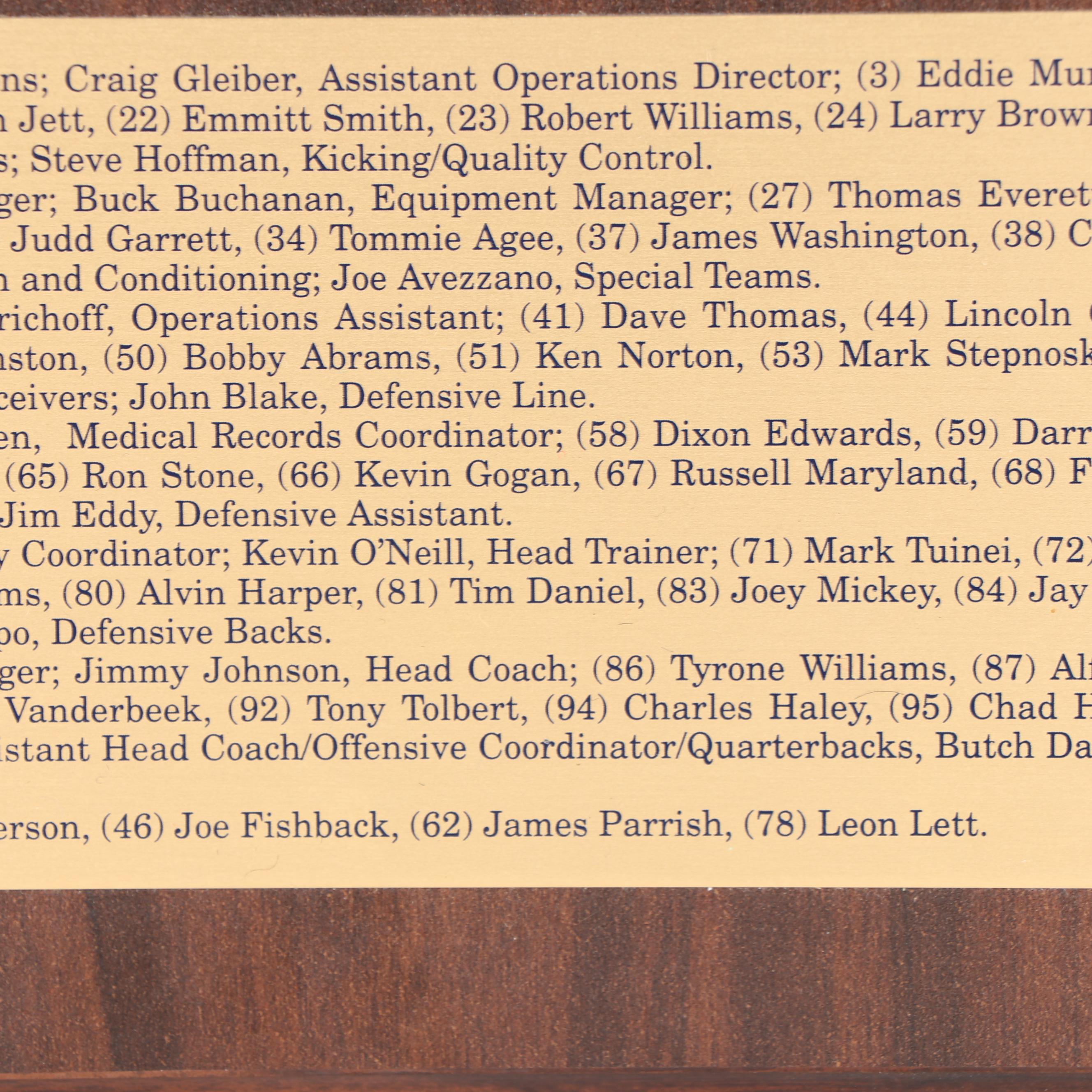 Dallas Cowboys 1993 Team Photograph Plaque with Superbowl XXVIII Program