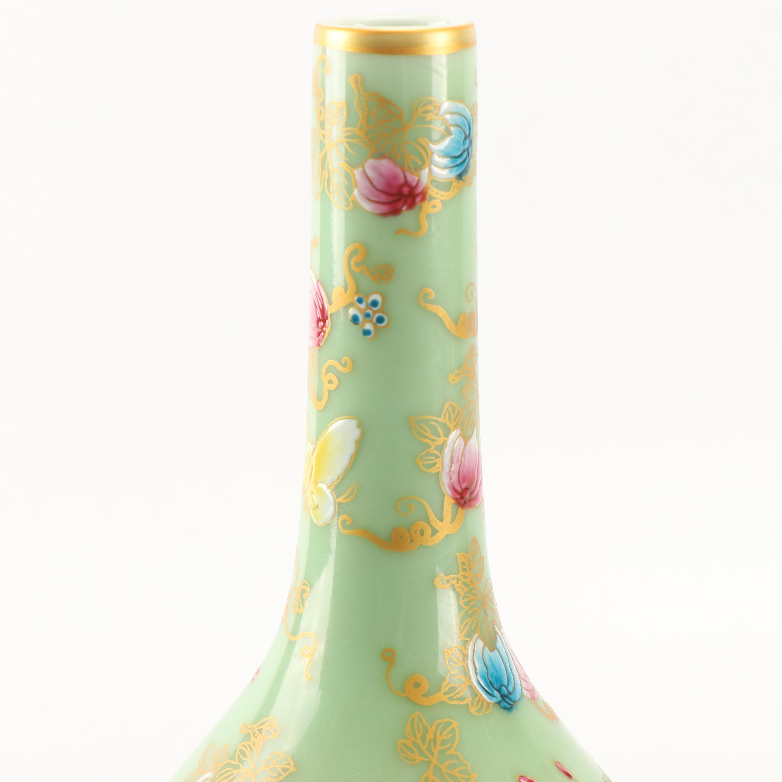 Chinese High Relief Dragon Vase and Celadon Glazed Vase with Overglaze Enamel