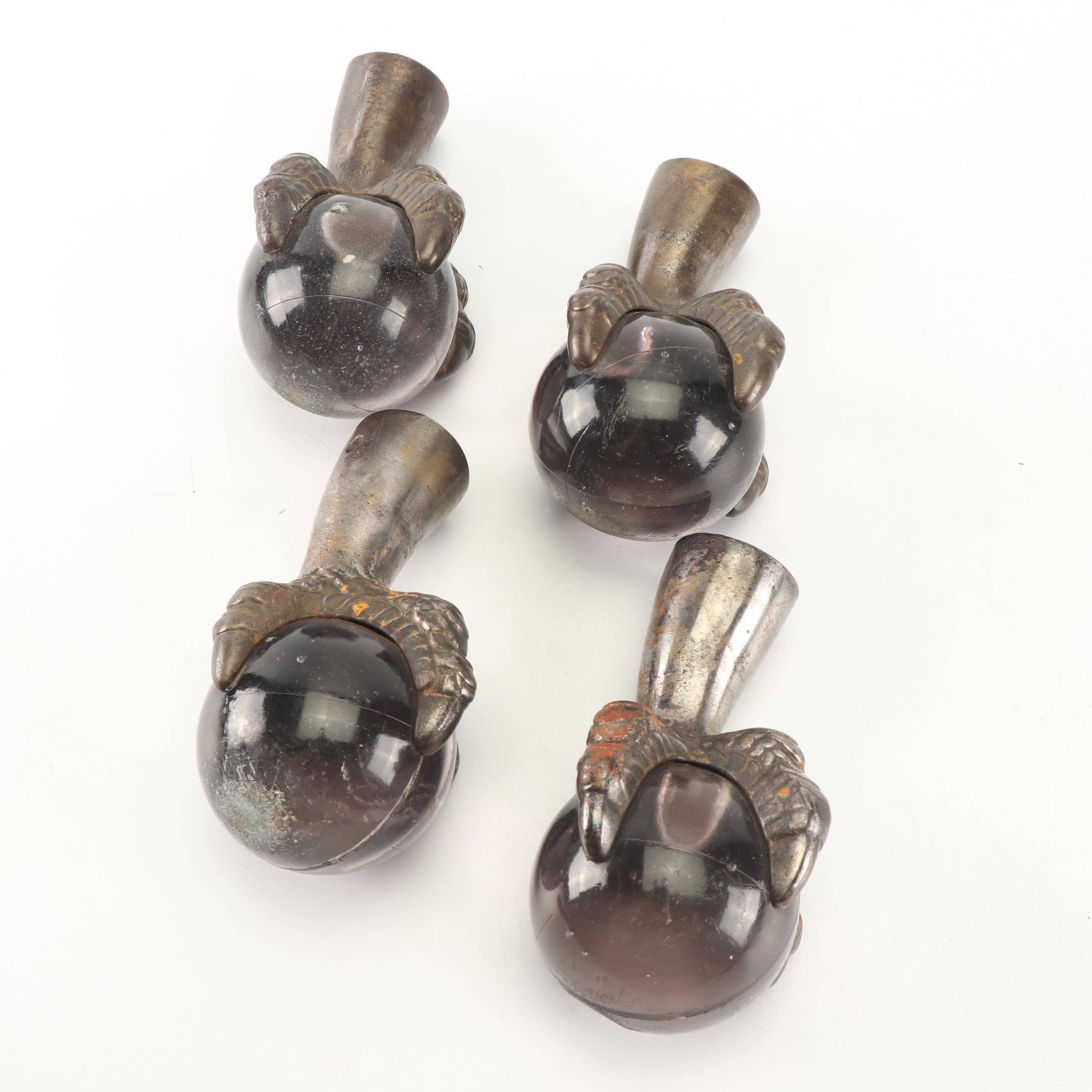 Brass and Purple Glass "Dragon Claw and Pearl" Table Feet, 20th Century