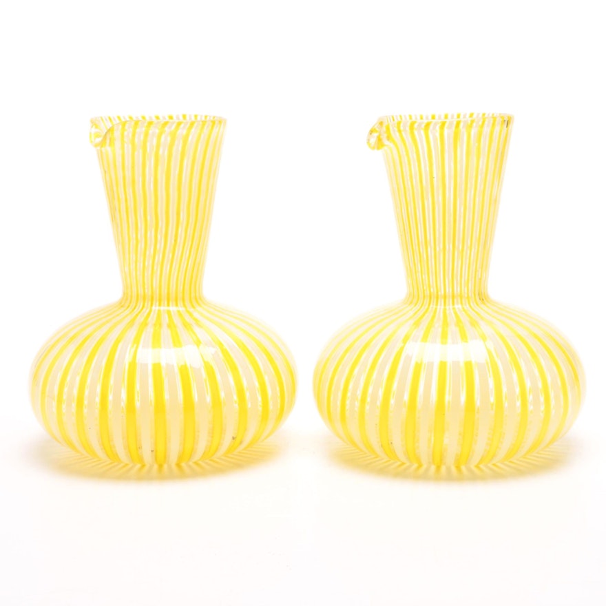 Pair of Mid-Century Style Hand-Blown Carafes