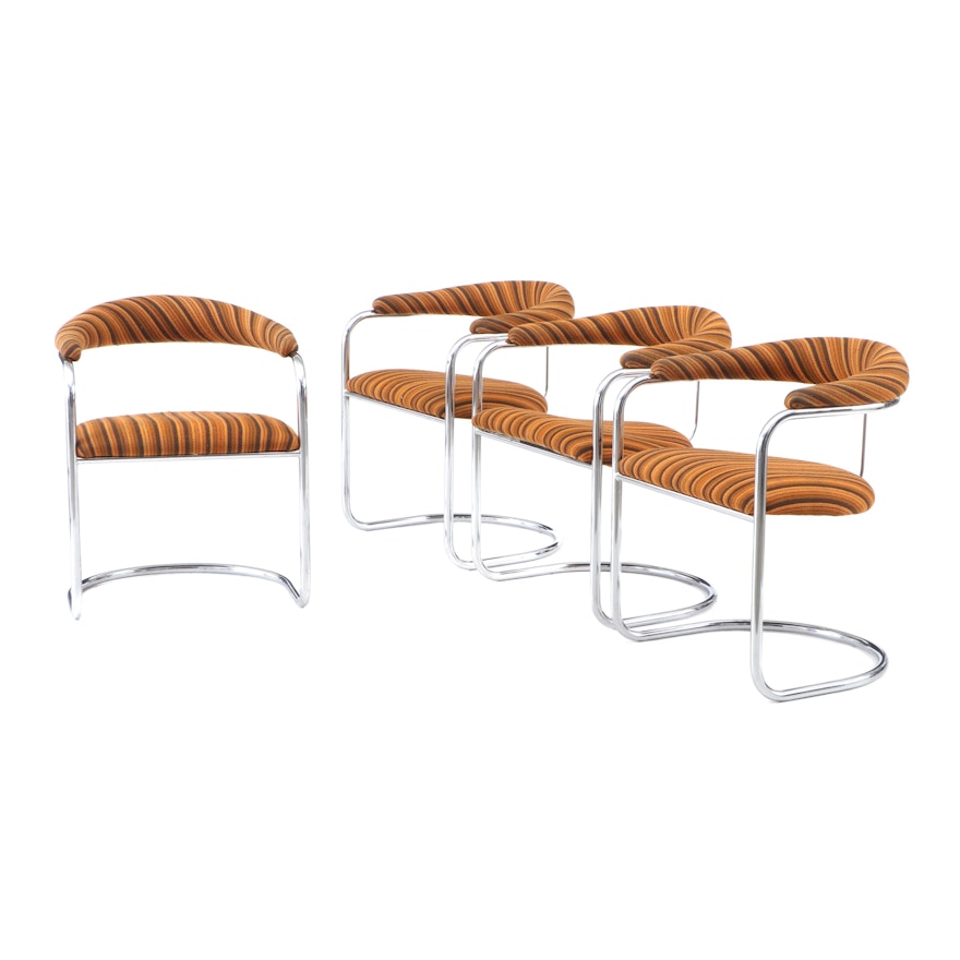 Mid Century Modern Thonet Mfg. Chrome and Upholstery Armchairs, Circa 1970