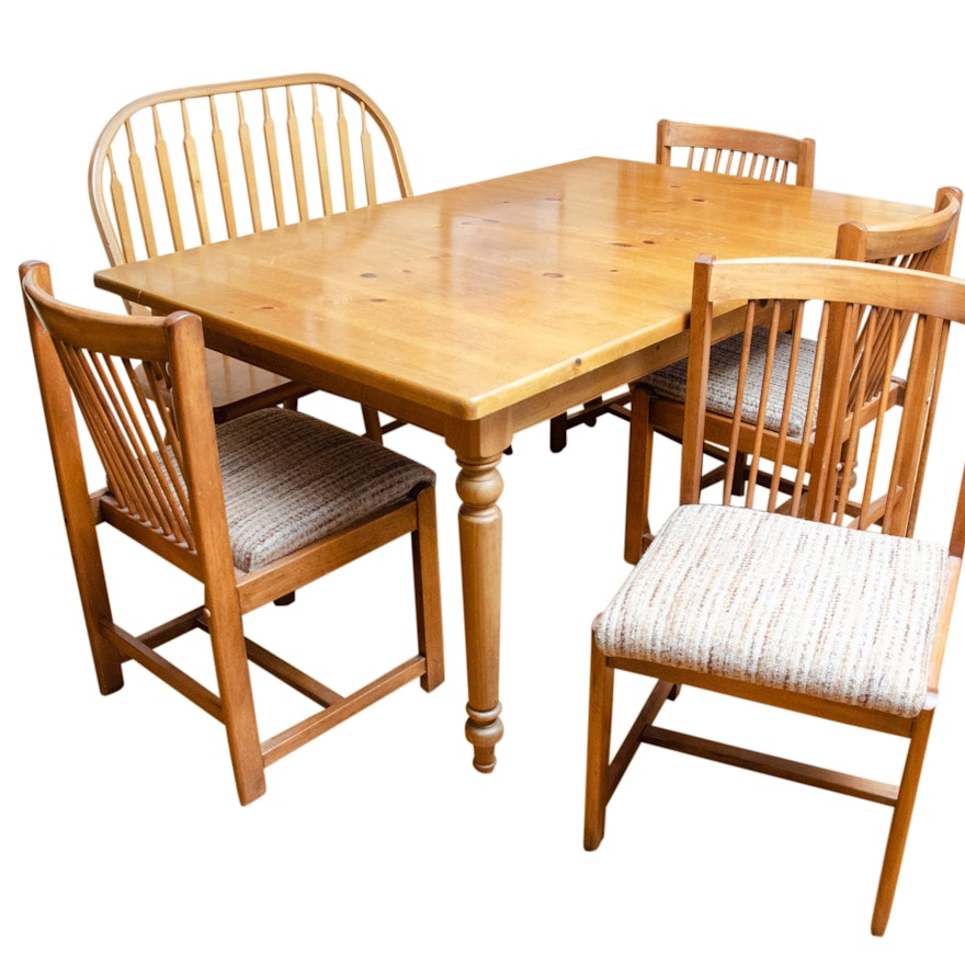 French Country Style Dining Table, Windsor Bench and Chairs