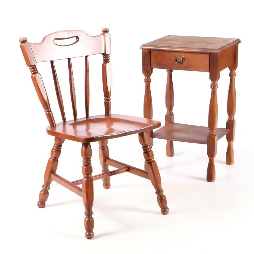 Maple Windsor Chair and Side Table, 20th Century