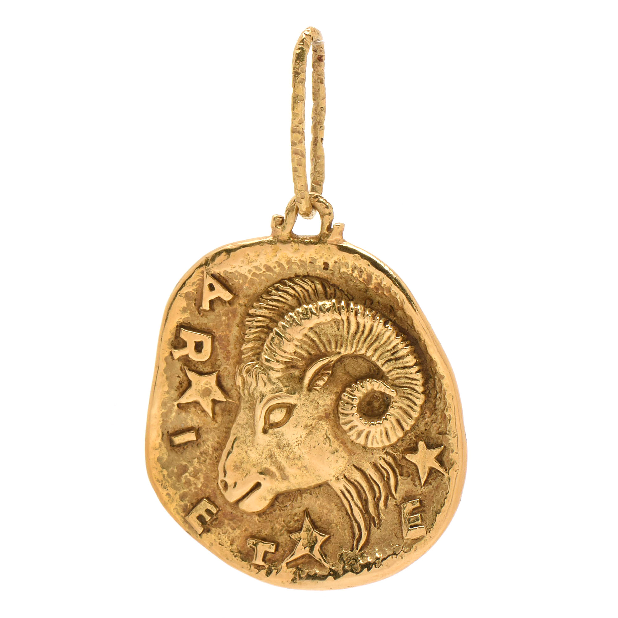 Circa 1970s Cartier 18K Yellow Gold "Ariete" Aries Zodiac Hammered Pendant