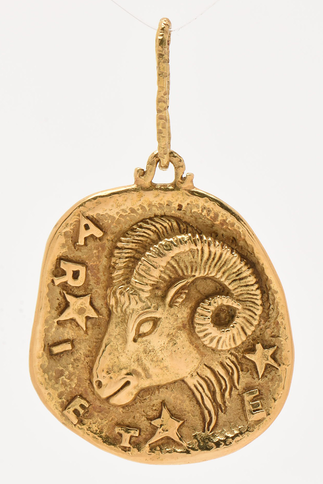 Circa 1970s Cartier 18K Yellow Gold "Ariete" Aries Zodiac Hammered Pendant