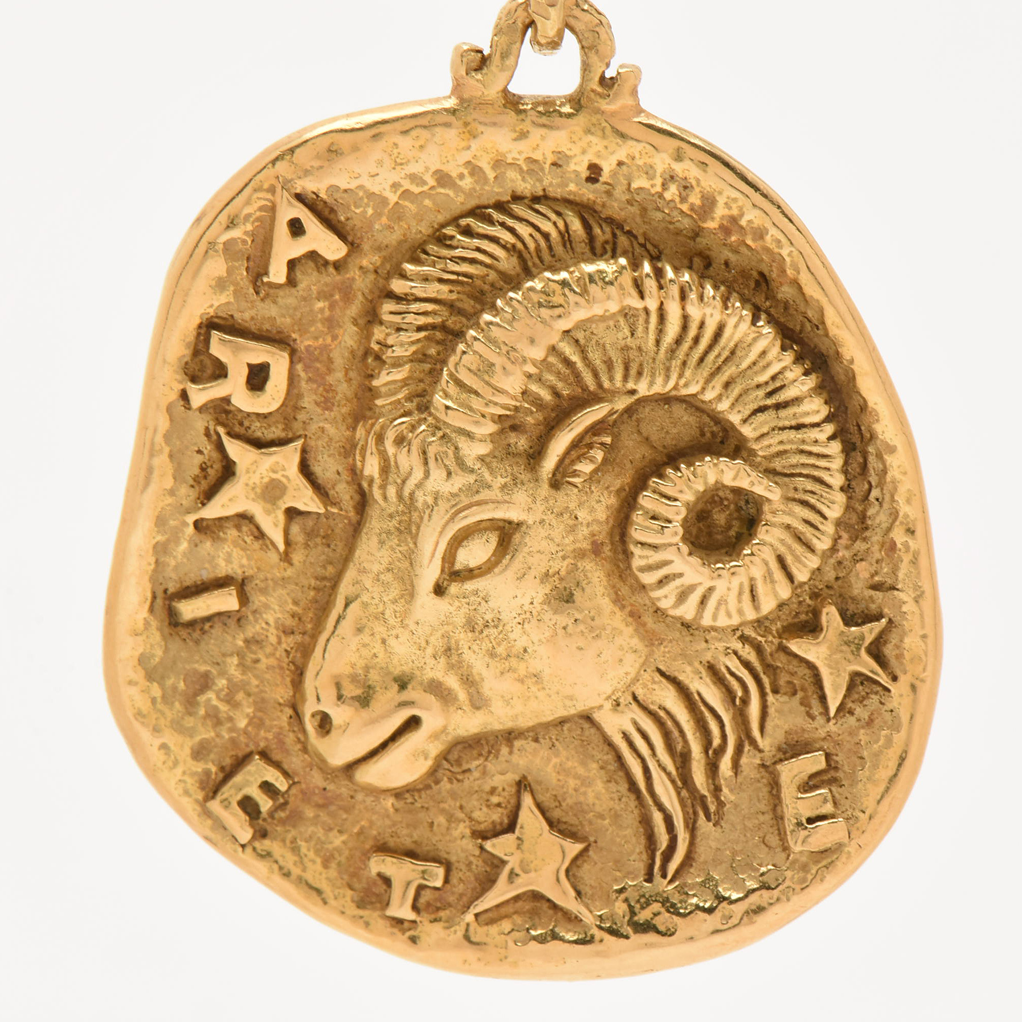 Circa 1970s Cartier 18K Yellow Gold "Ariete" Aries Zodiac Hammered Pendant