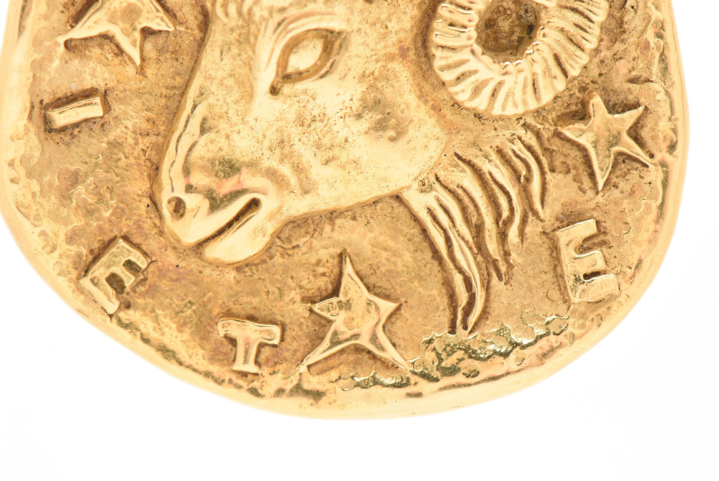 Circa 1970s Cartier 18K Yellow Gold "Ariete" Aries Zodiac Hammered Pendant