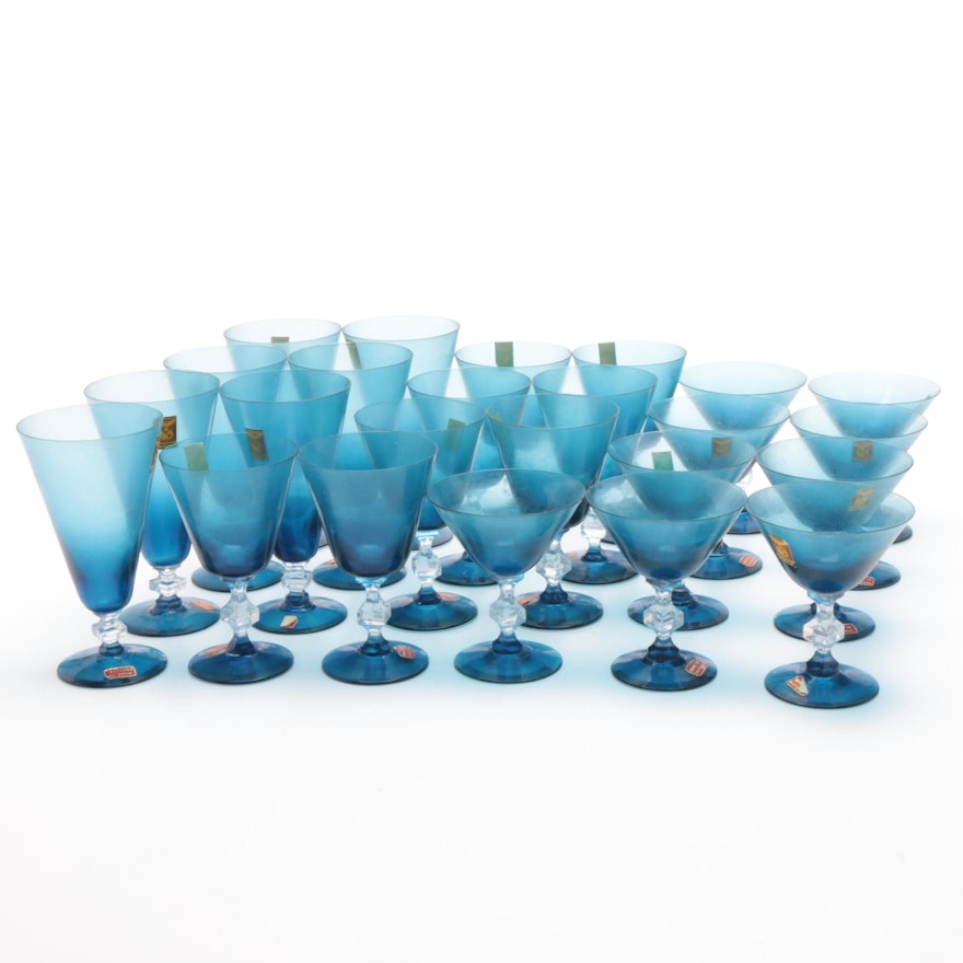 Mid-Century Blefeld Blue Crystal Stemware