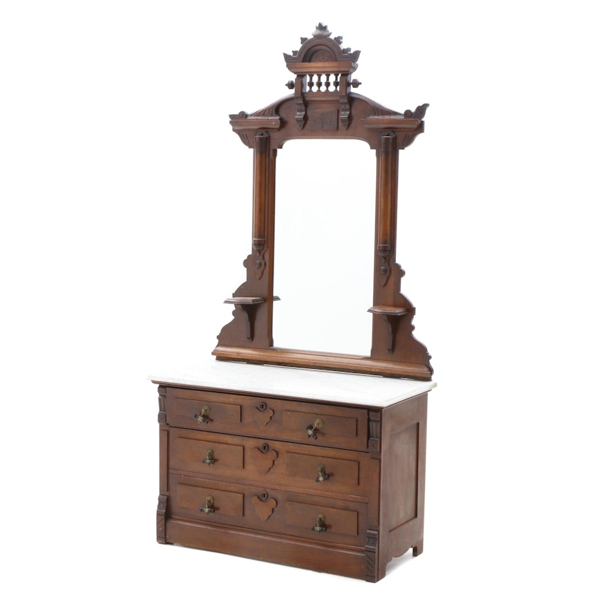 Victorian Walnut and Marble Top Chest of Drawers, Circa 1880