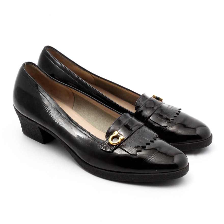 Women's Salvatore Ferragamo Black Patent Leather Loafers