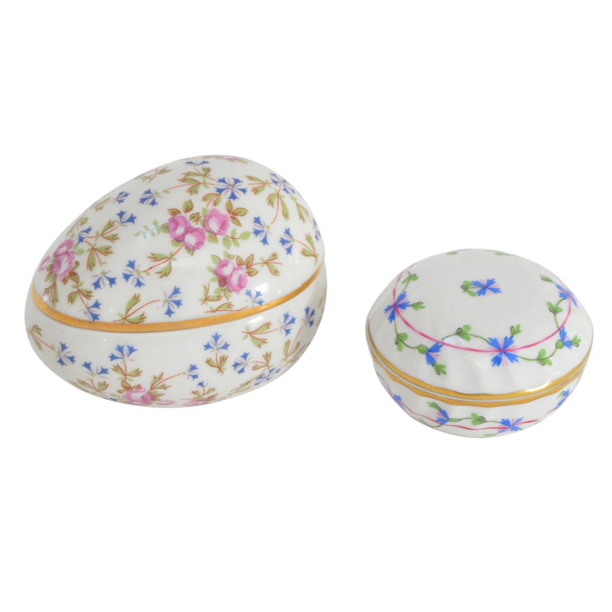 French Limoges and Herend Hungary Porcelain Trinket Boxes