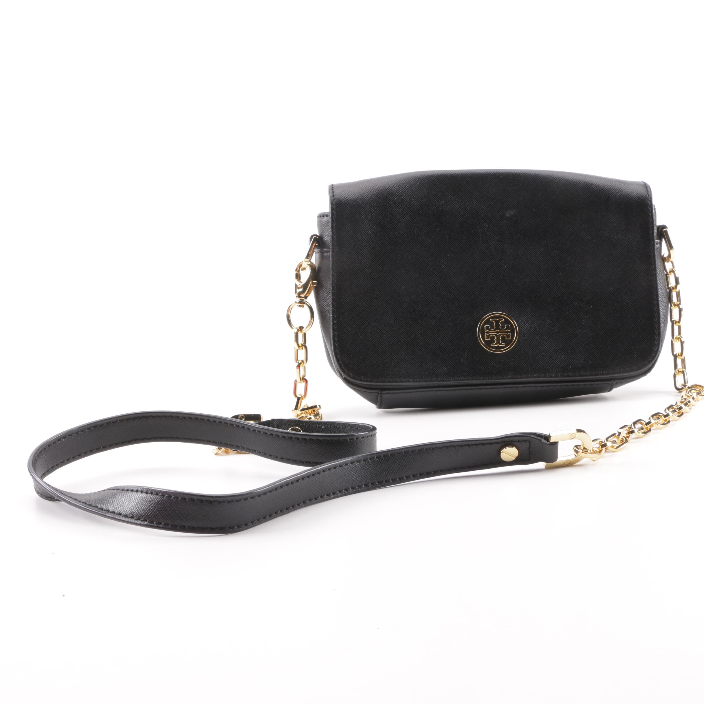 Tory Burch Robinson Black Saffiano Leather Front Flap Crossbody Bag